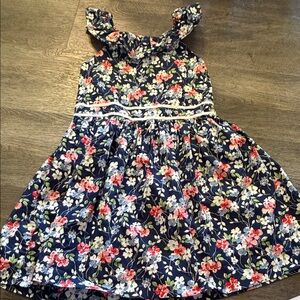Girls' Floral Navy Ruffle Sundress